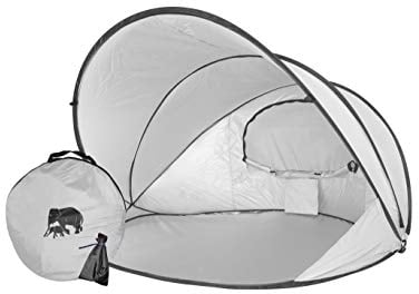 Deryan Strandmuschel Pop Up Strandzelt XXL - Strandzelt für Erwachsen, Kinder und Baby - 2-4 Personen - Reißverschlusstür, UV-Schutz 50+, Windschutz und herringen - Tragbares Wurfzelt - Silber