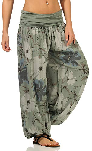 Sockenhimmel Sommerhose Flatterhose Haremshose Damen Sommerhosen Freizeithose Yogahose Urlaubshose Pumphose Aladinhosen (40-42, Khaki)