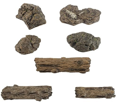 Warmtree Lot de 7 mini souches d'arbre artificielles, mini figurines de jardin, ornements, statue de roche miniature en pierre pour micro train, paysage, chemin de fer, table de sable