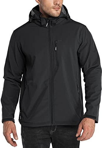 33,000ft Men's Waterproof Softshell Jackets Fleece Lined Hooded Outerwear | Detachable Hood & 6 Pockets, Winter Warm Thermal Hiking Jackets, Lightweight Rain Coats for Outdoor Golf Walking Cycling