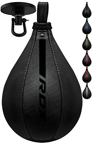 RDX Boxbirne Maya Hide Leder Set, Speedball Hängend Mit Halterung, Punchingball Boxing Speed Bag, Geschwindigkeit Ball Boxen Training Trainingsgeräte Gym Fitness