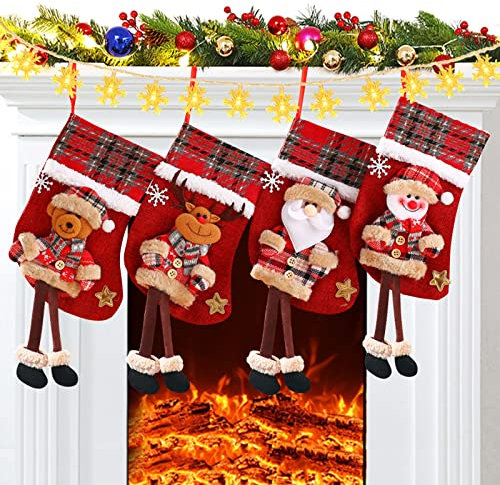 JOTOL Weihnachtsstrümpfe,4PCS Nikolausstrumpf Set,Nikolausstiefel Socken,Weihnachtsstrumpf Set für Familienurlaub Weihnachtsfeier Dekoration etc