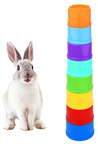 AIEX 8pcs Tasses Empilables pour Lapins, Bunny Cup Jouet Jouets de Lapin pour Lapins Tasses Empilables, Jouet Lapin Cup, Tasses Empilables pour Lapins, Plastique Jouets Gigognes (8 Couleurs)