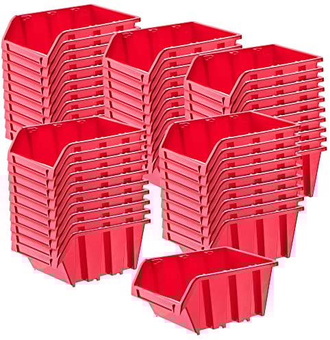 Kadax Scatole portaoggetti da parete, impilabili, in plastica, ideali per organizzare i tuoi utensili, contenitori a becco per garage (confezione da 50: rosso, 155 x 100 mm)