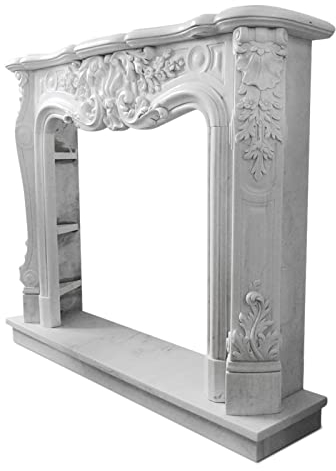 Dekorierter Kamin Ludwig XVI aus Carrara-Marmor Kaminumrandung Classic Decor Fireplace Flame L.150