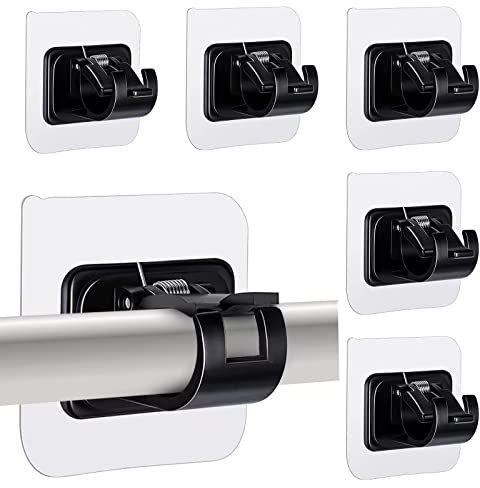 MOSTFUN 6Pcs Curtain Rod Hooks, Self Adhesive Nail-Free Adjustable Pole Holders, Wall Mount Fixing Clips for Curtains in Home, Bathroom, Kitchen & Hotel (Black)