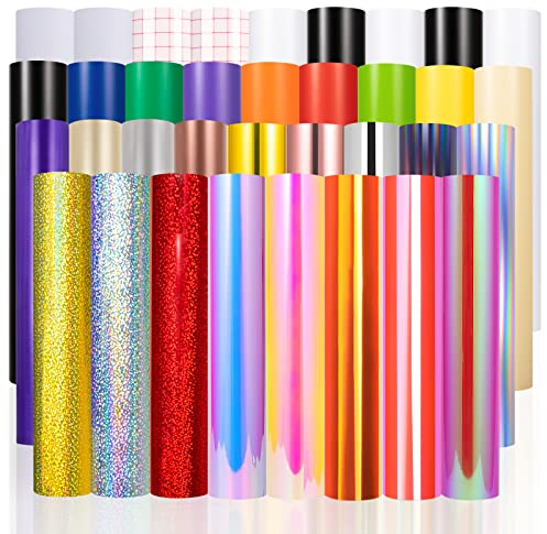 VINYL FROG Permanent Vinyl Bundle Holographic Opal Adhesive Vinyl Sheets 35 Pack 12''x12'' Glossy Metallic Chrome Vinyl with Transfer Tape for DIY Home Decor, Mug, Window, Ceramics