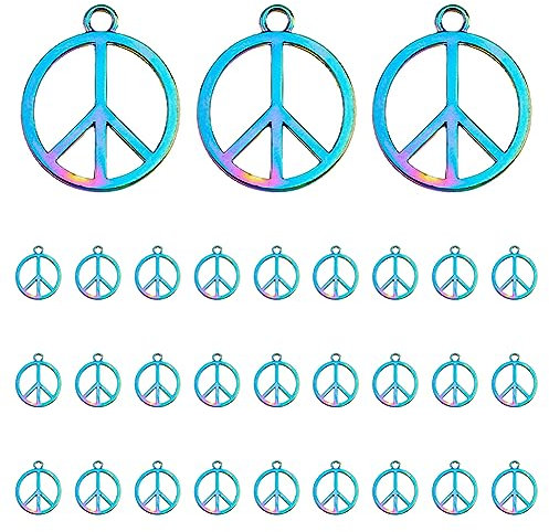 DICOSMETIC 30 Stück Peace Zeichen Anhänger Legierungs Anhänger Regenbogenfarbe Charm Friedenszeichen Anhänger Schmuck hipop Anhänger Für Halskette Armband DIY, Bohrung: 2.3mm
