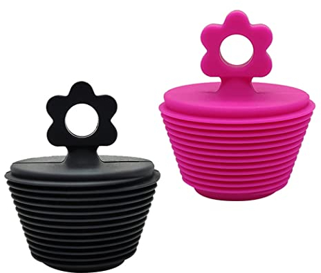 Lot de 2 bouchons de baignoire universels pour bonde de baignoire et évier de salle de bain, convient pour les trous de vidange de 25 à 47 mm, noir et rose (noir)