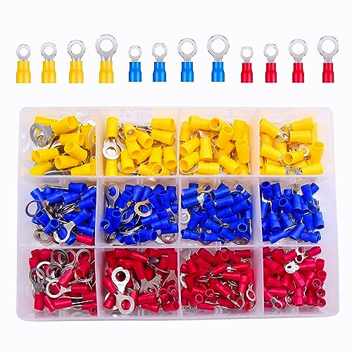HUAZIZ 290 Stücke Ring Kabelschuhe Set, Quetschverbinder Set, Crimpverbinder, Isolierte Elektrische Steckverbinder Klemme