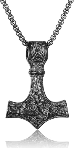 RWQIAN Hommes MjöLnir Collier Noir Thors Chaîne Marteau Pendentif Viking Bijoux 70cm