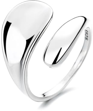 Water Drop Smooth Face Ring,925 Sterling Silver Large Plain Snake Rizable Rings,Irregular Curved Open Sterling Silver Ring