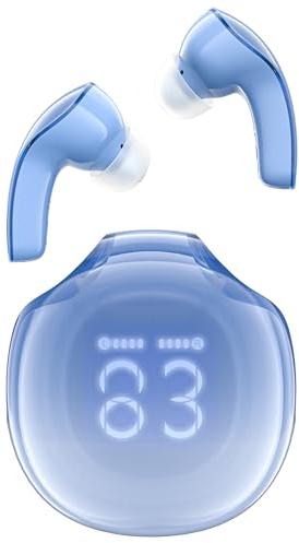 ACEFAST T9 Wireless Earbuds, Bluetooth 5.3 Earphones with Immersive Sound, Noise Cancelling Crystal in-Ears Headphones, 40H HiFi Stereo Dual Mic Ear Buds with LED Digital Display, Glacier Blue