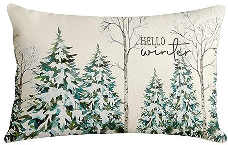 Sanwarm Deko-Kissenbezug, Heimdekoration, Winter, Baum, Schnee, Weihnachten, Vintage, dekorativer Kissenbezug, 30,5 x 50,8 cm