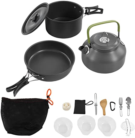 Ensemble D'ustensiles De Cuisine De Camping, Petite Assiette En Aluminium Noir, Théière, Ensemble De Casseroles Et Poêles, Kit D'ustensiles De Cuisine Pour L'extérieur