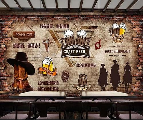 Tapete Benutzerdefinierte 3D Fototapete Home Decorbacksteinmauer Cowboy Bier Wandbild Tapete 3D Restaurant Bar Ktv Hintergrund Dekor Tapete 3D-140Cmx100Cm