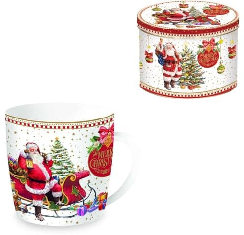 Easy Life Christmas Memories MUG-Tasse 350 ml mit Weihnachtsmann Laterne Blechdose