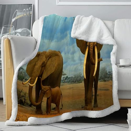 Gewichtsdecke braun, Elefant Decke 135x200 cm Weiche Fleecedecke Doppelgesicht Tagesdecke Sofaüberwurf Geschenke für Frauen Männer Freundin Mama Kuscheldecke für Couch Bett/TV-Sofa