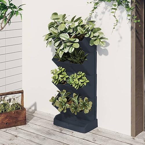 WRJENFSC Letto per Orto Rialzato Orto Rialzato Fioriera da Esterno Set per Piante Giardino Verticale 4 pz Antracite Polipropilene Adatto per Balconi, Terrazze, Terrazzi, Giardini, Cortili, Patii