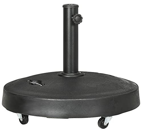 Outsunny Base per Ombrellone da 23.5kg con 2 Manovelle e Rotelle Bloccabili, Basamento per Ombrellone in Resina e Acciaio, Ø53x41 cm, Nera