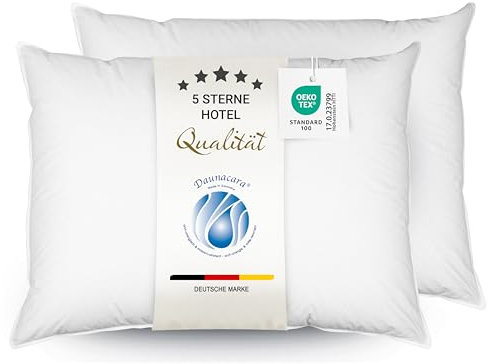 ZOLLNER 2er Set Deluxe Daunenkissen aus 100% Daunen - Made in Germany – für Allergiker geeignet – Bezug aus hochwertiger Mako Baumwolle - waschbar bis 60°C - 70x90 cm - Hotelqualität