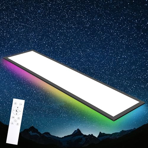 Oraymin LED Panel Deckenleuchte Dimmbar mit Fernbedienung 120x30CM Schwarz, 40W 4800LM RGB Deckenlampe Farbwechsel, 3000K-6500K Ultra Dünn Panel für Wohnzimmer Kinderzimmer schlafzimmer