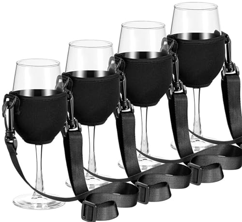 Ailovone Weinglashalter zum Umhängen Weinglas Halshalter Stoff 4 Stück Tragbarer Weinglashalter Hängend Halsglashalter für den Hals für Geburtstag, Hochzeit, Party (schwarz, Groß/24CM)