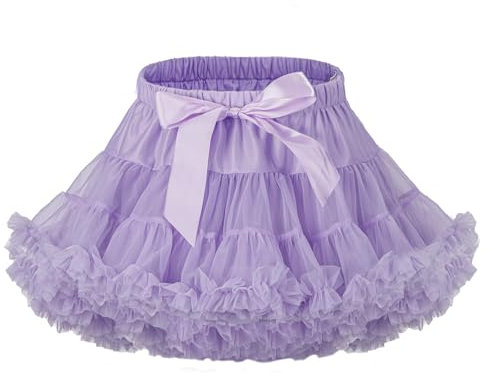LACOFIA Gonna Tulle per Bambina a Strati Con Volant, Tutù da Principessa a Vita Elastica, Mini Gonna Bolla per Feste e Danza, Viola 2-4 Anni