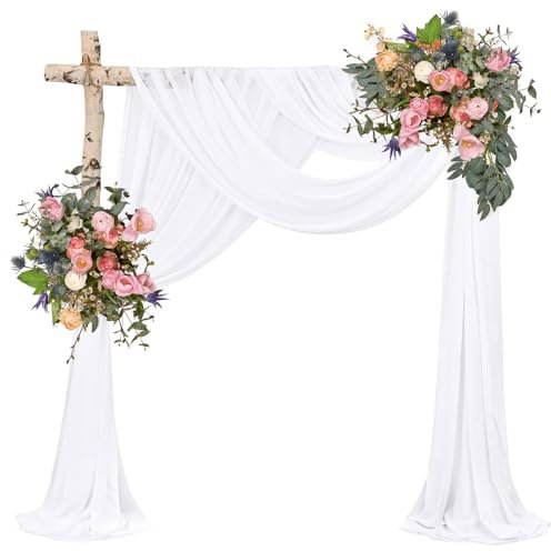Rideau en Arc de Mariage, 75X600cm Mariage Arche Tenture, Tissu de Mousseline de Soie Rideau Transversal de Décoration, pour la Décoration de l'arche de Mariage, la Décoration de Banquet(Blanc)