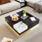 BTM Table Basse Salon, Table Basse Moderne Noire avec Boîte de Rangement Amovible, Table d'appoint Carrée avec Effet Lumineux LED, 72x72x30 cm