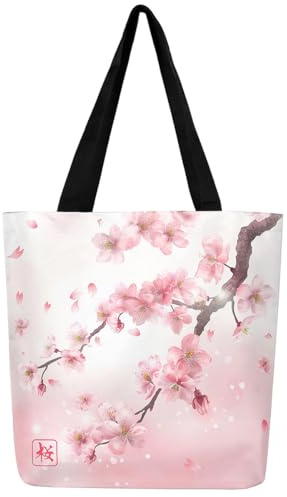 Homewish Rote Kirschblüten Leinwand Einkaufstasche, Chinesische Tinte Malerei Stil Leinwand Tasche Romantische Thema