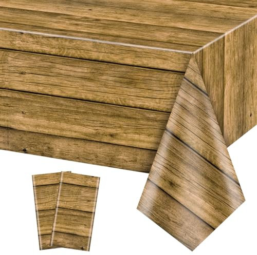 PTECDROTS Holztischdecke, rustikale Tischdecken, rechteckige Tischdekoration für rustikale Party-Dekoration, Geburtstagsparty, Grillparty, Dekoration, 130 x 230 cm, Braun, 2 Stück