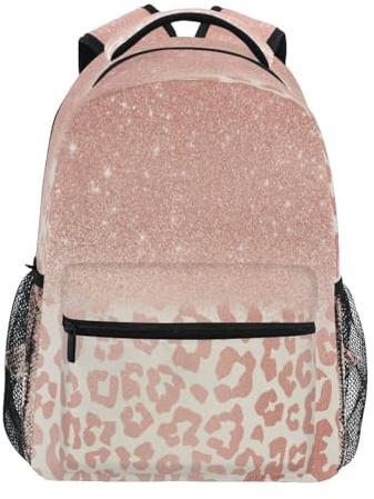 Ksajwzf Zaino per computer portatile con glitter rosa leopardato per ragazze bambini ragazzi pelle animale bookbag scuola elementare college viaggio escursionismo zaino zaino con nome marca per uomini