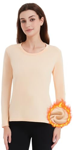 Soudittur Maglia Termica Donna Manica Lunga - Magliette Termiche Foderate in Pile Calda Maglia Invernale Intimo Termico (IT, Testo, S, Regular, Regular, Beige)