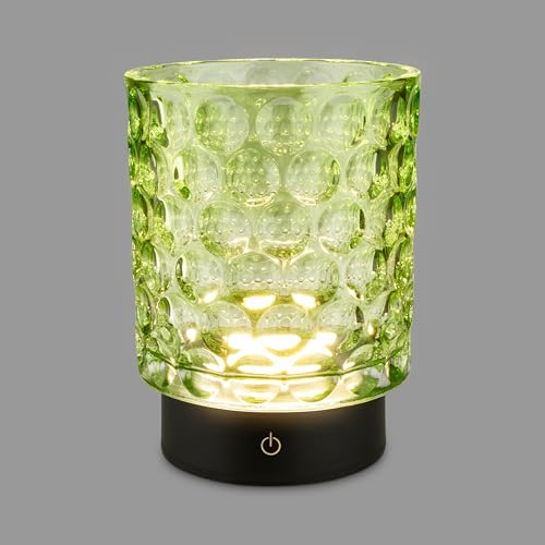 BRILONER - LED Tischlampe kabellos IP44 mit Glaskorpus, Touchdimmbar in Stufen, Akku & Lichtquelle tauschbar, Nachttischlampe, Dekolampe, Akku Tischleuchte, Wohnzimmer, Kinderzimmer, 15x11 cm, Grün