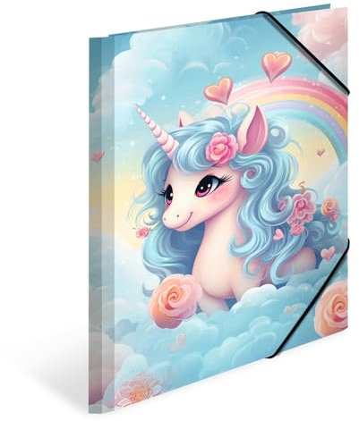 HERMA Sammelmappen A4 Happy Einhorn Set, 3 Stück, Eckspanner-Mappen aus Pappe mit Kindergarten Motiv, Gummizug, Innenklappen und Innendruck für Jungen, Mädchen und Kinder