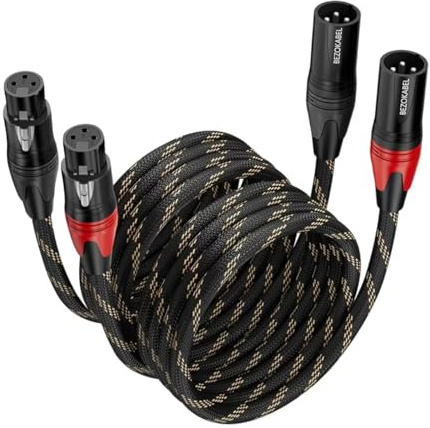 BEZOKABEL XLR-Kabel, Mikrofonkabel männlich auf weiblich 15 m 2er-Pack, XLR-Lautsprecherkabel mit Nylongeflecht 3 Pins Mikrofonkabel