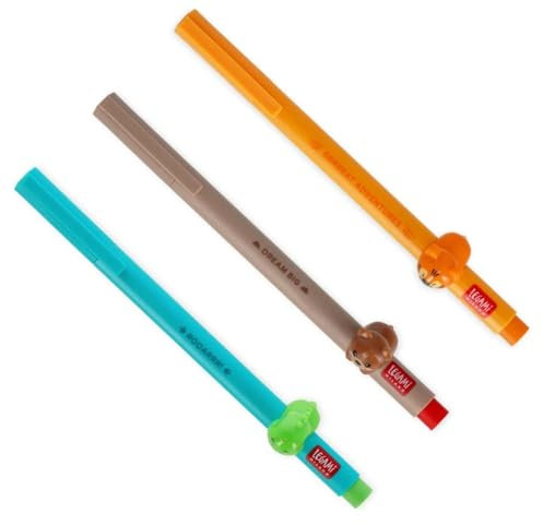 LEGAMI Lot de 3 stylos gel Lovely Friends, animaux décoratifs, amovibles et recombinables, évite le rouleau, pointe fine de 0,5 mm, lot de 3 DINO, TIGER et TEDDY (WILD)