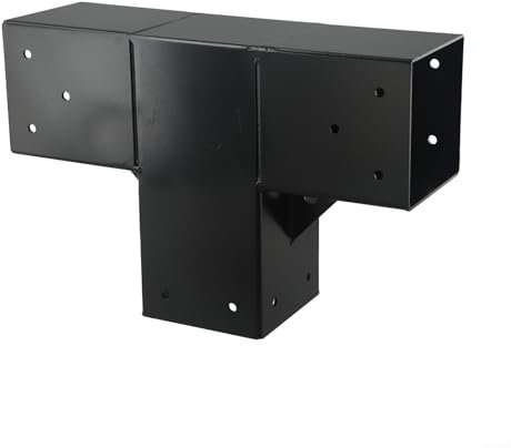 Alanmoship Kit fai da te in acciaio per pergola, staffa angolare a 3 vie con base in acciaio al carbonio nero da 10,2 x 10,2 cm, per pali in legno, gazebo e strutture da giardino (1 pezzo)