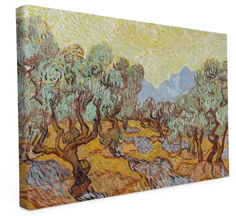 Gemälde von Vincent Van Gogh auf Leinwand gedruckt - Wandbild - 2cm Holzrahmen - 280g starker Canvas - 60L x 90B - Olivenbäume (1889)