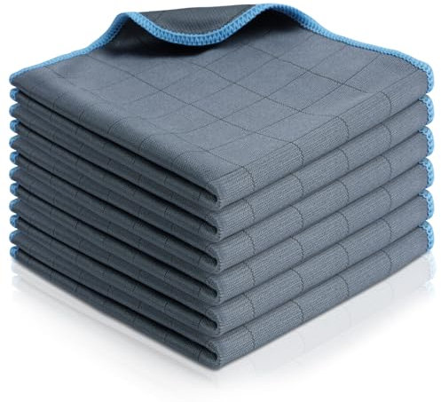 Adiwo Chiffon Magique Microfibre Carbone, 6X Serviette sans Trace Absorbant Polissage, 30 x 30 cm Lingette Essuie Verre pour Vitres, Miroirs, Écrans, Vaisselle Cuisine Menage Voiture, Bleu Ciel