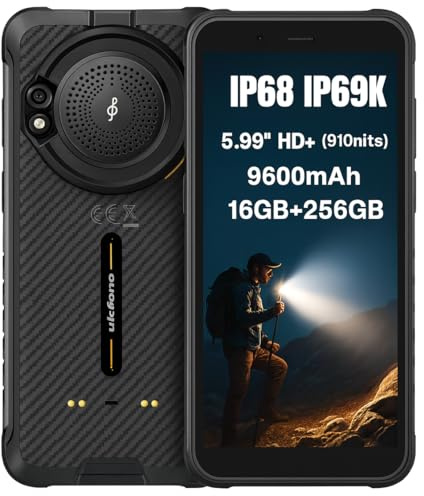 Ulefone RUGKING AI Smartphone Rugged, Android 15 Registratore Chiamate AI, 126dB Altoparlante, Torcia Abbagliante, Fotocamera 50 MP, 16GB+256GB, 5,99 HD+(910nits), Telefono IP68, 9600mAh GPS NFC