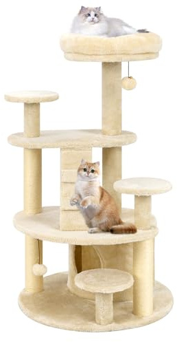 COSTWAY Albero per Gatti, Tiragraffi per Gatti con Condominio, Piattaforma Imbottita, Tiragraffi, Pallina di Peluche Pendente e Scala, Centro Attività per Animali Domestici Interno