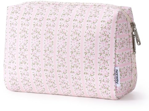 Grande Trousse à Maquillage zippée, Organiseur de cosmétiques de Voyage, pour Femme (Boutons de Fleurs Roses, Grand Format)