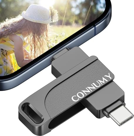 CONNUMY Memoria USB 256GB para Phone Pen Drive 3 en 1 Respaldo Sin App. | Pendrive para i-Phone con transferencia rápida de fotos, vídeos y archivos Plug & Play, compatible con i-Phone, iPad, Mac,PC.
