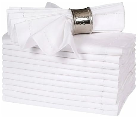 Leinen Stoffservietten 12 Stück Flachs-Leinenservietten, Leinenservietten Mit Hohlsaum, Waschbare Flachsstoffservietten(White 45X45cm)