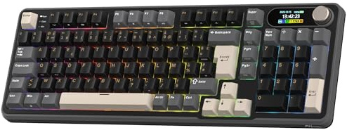 RK ROYAL KLUDGE S98FR Clavier Mécanique sans Fil AZERTY, Écran Smart | 98 Touches, BT5.0/2, 4G/USB-C, Montage Supérieur, Interrupteurs Interchangeables, Touches PBT, Réduction Sonore