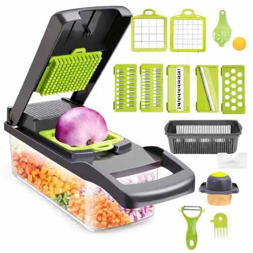 Vegetable Chopper 16 in 1 Mandoline Slicer, Onion Dicer, Julienne Cutter, Food Prep Container Kitchen Multifunctional Slicer for Veggies, Fruits, Onion, Garlic,Potatoes