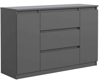 Masseno Kommode NUDO 120 cm Sideboard mit 3 Schubladen und 2 Türen für Wohnzimmer Schlafzimmer Modern 120x39x78,5 cm Anthrazit/Anthrazit