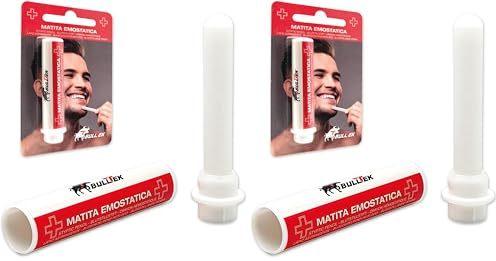 Bulltek Crayon Hémostatique Stick Cicatrisant, Arrête le Saignement Pour Blessures Après-Rasage Barbe, Astringent Avec Contenant de Voyage Pratique (Lot de 2)